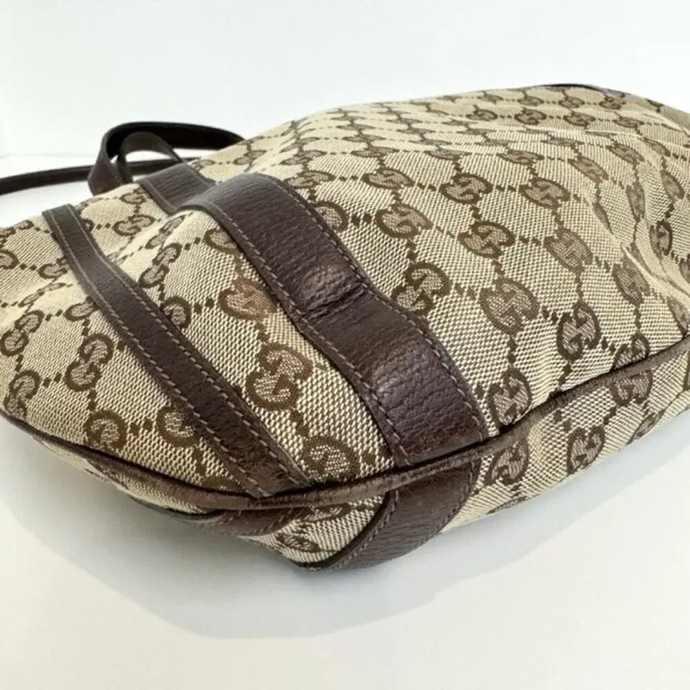 GUCCI Abbey GG Web Canvas Leather Brown Convertible Hobo Bag Tote Logo Handbag